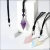 Pendant Necklaces Natural Crystal Quartz Hexagonal Cone Pendant Necklace For Women Men Double Point Faceted Cut Healing Dhseller2010 Dhxe2