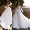 Elegant Off-shoulder Lace Bridal Dress 2022 Newest Long Sleeve Country Wedding Gown with Pearls A-line Robe de Mairage