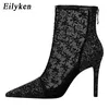 Bottes Eilyken Nouveau Design Bling Paillettes Tissu Bout Pointu Club Stripper Cheville Mode Broder Dentelle Maille Femme Chaussures Talons 220901