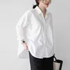 Autumn Korean Chic Style Cotton White Shirt Office Lady Basic Solid Blue Women Loose Side Split Casual Long Sleeve Tops