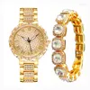 Wristwatches Diamound Watch Couple Iced Out For Women Bling Tennis Bracelets Hip Hop Jewelry Set Luxury Men Watches Reloj