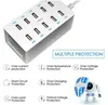 Adaptateur de chargeur USB multiple 40W Charge de bureau USB intelligente 10 ports Charge multi-appareils mobiles pour iPhone Samsung Huawei XiaoMi téléphone portable