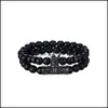 Set di 2 bracciali con fili di perline - Onice nero opaco 8 mm Corona per uomo e donna Bracciale regalo per amicizia con personalità del tatuaggio D Dhseller2010 Dhdbo