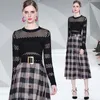2022 Fashion Femmes Deux pi￨ces Robe Print Designer Set Tops tricot￩s ￠ manches longues et grosse jupe ￠ carreaux Swing Sweet mignon Spring Automne Bureau Bureau Lady Casual