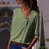 Women's Blouses Female Clothing Womens Casual Lapel Neck Shirt Ladies Long Sleeve Blouse Top Button Irregular Diagonal Collar Women