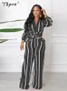 Kvinnors tvåbitar byxor Kvinnor Lace Up Stripe Long Sleeve Button Up Byxor Set Female Autumn Casual Fashion Shirt Pants Suit Lady Wide Leg Pants Suit 220902