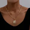 Pendant Necklaces Vintage Golden Multi-layer Pearl Chain Necklace For Women Fashion Portrait Coin Punk Metal 2022 Trend Female Jewelry