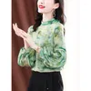 V￪tements ethniques 2022 Chemisier de style chinois Femmes Spring Fashion Long Manche ￠ collier haut Collier Imprim￩ l￢che Casual Short Top G486