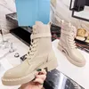 Botas de plataforma táctica de doble bolsillo más nuevas Hombres y mujeres Plataforma de cuero genuino Nylon Última bolsa Bota de tanque de lujo Zapatos casuales de calidad superior con caja Tamaño 35-46