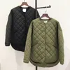 Dames naar beneden parkas dames rhombus plaid katoen overjas korte voorste en lange rug herfst en winter dames groen losse single -breasted warme jas 220902