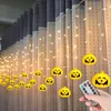 Strings 3.5M 96leds Halloween Pumpkin Curtain String Lights 8Modes Battery/USB Powered For Xmas Holiday Party Outdoor Indoor Patio Decor