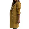 Women's Trench Coats Long Sleeve Wool Coat Pure Color Breathable TurnDown Collar Doublebreasted Women Overcoat Outerwear 220902