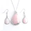 Natuursteen oorbellen ketting ketting traan traankwarts rose kwarts bengelen hangers sieraden set voor vrouwen meisje als cadeau Q3077