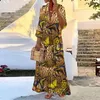 Robes de travail Été Boho Long Robe Femmes Elegant V Neck Neck Short Sleeve Prist Sundress Femme Vintage Maxi Robe décontracté 220902