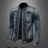 Heren Jackets 5xl Men Vintage Stand Collar Piloot Jacket Denim Bomber Jacket Slim Fit Zipper Jean Outerwear Fashion Men Biker Jackets L220902