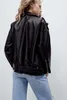 Women's Leather Faux motorcycle leather PU imitation loose jacket black 220902