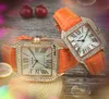 Liebhaber Stil Frauen Männer Uhren 33mm 27mm Top Marke Luxus Iced Out Diamanten Ring Uhr Leder Gürtel römischen Quadratischen Quarz Wasserdichte Armbanduhr