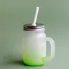 Sublimatietumblers Glas Mason Jar met handgreepgradiënt Glazen thermische overdracht waterfles kleurrijke gesublimeerde bekers 450 ml