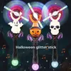 Halloween Toy Windmill Pumpkin Flash Windmill Stick Colorful Rotating Wheel Head Shiny Music Toyss