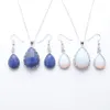 Dangle Pendant Earrings Fashion Jewelry Set For Women Natural Teardrop Amethyst Rose Quartz Opal Stone Bead Chain Necklace 45cm BQ311