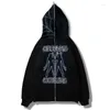 Heren Hoodies Herfst Man Full Zip Hoodie Y2k Harajuku Strass Schedel Rack Print Lange Mouw Leisure Hip Hop Sweatshirt