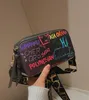 Вечерняя сумка мода женская молния цветовой граффити граффити кроссбалди маленький квадратный сумки личность широкие ремешки сумки для камеры ins в стиле