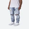 Jeans à trou lavé imprimé pour hommes pantalon crayon bleu clair bleu clair Hiphop Street Jeans324C8547591