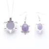 Jewelry Sets Dangle Earring For Lady Anniversary Gift Natural Stone Amethysts Tortoise Pendant Silver plated Chain 45cm Q3099