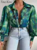 Blouses -shirts voor dames print Long Puff Sleeve Shirt Elegant Vneck Floral Office Vrouwen Spring Summer Fashion Ladies Tops 220902