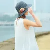 Wide Brim Hats Summer Women Beach Hat Foldable Sun Portable Straw Cap Visors Bowknot Flower Casual Travel