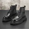Siyah erkekler botlar tıknaz topuk adam platform tasarımcısı boot boot moda adamlar ayak bileği önyükleme