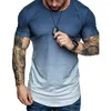 남성용 T 셔츠 여름 패션은 오래된 인쇄 남성 그라디언트 컬러 짧은 소매 둥근 목 티셔츠 슬림 한 최고 탑