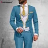 Costumes pour hommes dernier costume bleu royal hommes 3 pièces coupe ajustée mariage homme marié smoking Double boutonnage or garniture veste gilet pantalon ensemble queue de pie