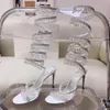 Rene caovilla crystal Crystal chandelier sandals Wraparound Over knee-high tall stiletto Heels sandal Evening shoes women high heeled Luxury Designers shoe