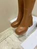 Botas de cuero de diseñador para mujer Otoño Invierno Color sólido Marca Cremallera Tacones gruesos Moda Botas de alta calidad con tamaño de caja 35-40