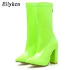 Boots Eilyken 2022 Yeni Yüksek Topuklu Kadınlar Fetiş Yeşil Blok Orta Buzağı Tıkık Sonbahar Kış Tasarım Ayakkabıları 220901