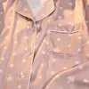 Vêtements de nuit pour femmes Lisacmvpnel Womens Summer Twopiece Suit Pyjamas Ice Silk Satin Thin Outwear Print Lace Pyjamas 220902