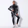 Active Sets 2022 Seamless Knitted Stripe Sports Yoga Suit Long Sleeve Two Piece Set Outdoor Clothes For Women Biker Shorts