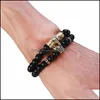 Bracelets à brins de perles 2 ensembles - Onyx noir mat 8 mm Couronne Hommes et femmes Tatouage Personnalité Amitié Cadeau Bracelet D Dhseller2010 Dhdbo