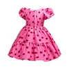 여름 소녀면 캐주얼 드레스 퍼프 슬리브 폴카 도트 로즈 레드 계층 드레스 2 ~ 10 년 어린이 옷 Q0716250W