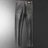 Foncé 2022 gris haut de gamme jean hommes marque de mode automne et hiver élastique Slim Fit petits pieds épais pantalon hommes