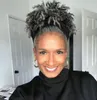 Short Afro Puff Sznurka Ponytail But Bangs Grey Kinky Ponytail Ud -Extensions z dwoma klipsami naturalnie wyglądający kręcone kobiety