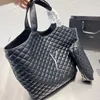 Denim Quilted Tote Bag Women Shoulder Bag Handbag Genuine Leather Shopping Bags Side Chain High Quality Purse Large Capacity Totes Hardware Big Gold Silver Letters
