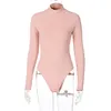 Kvinnors jumpsuits Rompers Dulzura Ribbed Stripe Stripe Women Solid Bodysuit Långärmad Turtleneck Bodycon Sexig Club Streetwear Autumn Winter Office 220902