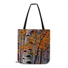 Borse portaoggetti Arte nordica Foresta di betulle Borsa a tracolla stile pittura a olio Boschi colorati Paesaggio Shopper Tote Cotone Lino Funky Casual