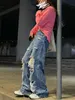 Jeans femme Streetwear pantalon droit dames déchiré taille haute ample jambe large Y2K été grande taille rue Jean 220902