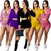 Fashion Korean Velvet Tracksuits For Women Solid Color Cardigan Zipper Hooded Crop Tops And Shorts Outfits Two Piece Sets DP8019