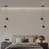 Lampes suspendues Minimaliste Noir Anneau Rond Lumières Dimmable LED Plafonnier Suspension Pour Restaurant Chambre Chevet Décor Lampe