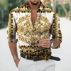 Camicie casual da uomo Autunno barocco per uomo Camicia sociale di lusso a maniche lunghe 3D con scollo a V Top oversize Tees Homme Abbigliamento