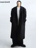 Mäns kostymer blazrar Mauroicardi Autumn Winter Long Overized Warm Moft Black Trench Coat Men med axelkuddar Lossa Casual Korean Fashion Overcoat L220902